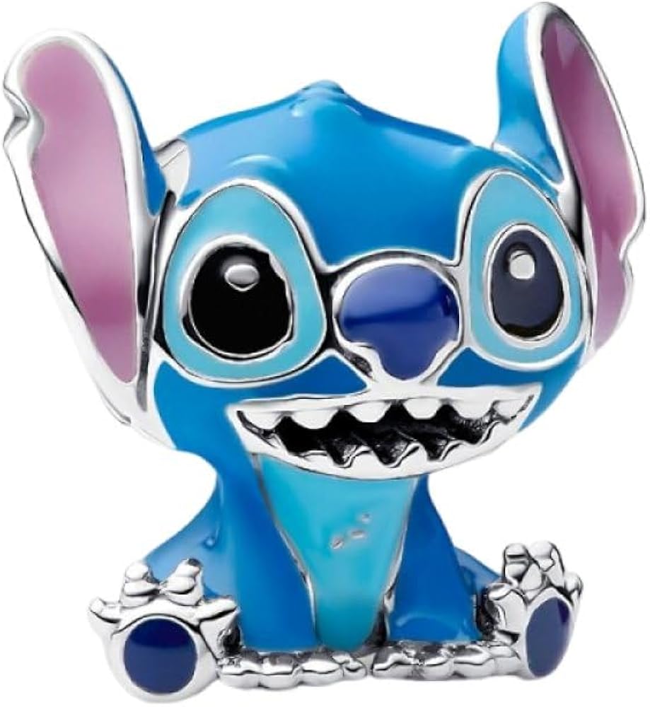 Pulsera Pandora Corazón de Moments + Charm Disney Stich Azul (Plata de primera ley)